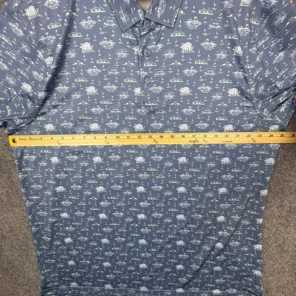 Vineyard Vines Polo Mens XL Blue Performance Tropical Island Print Golf Shirt